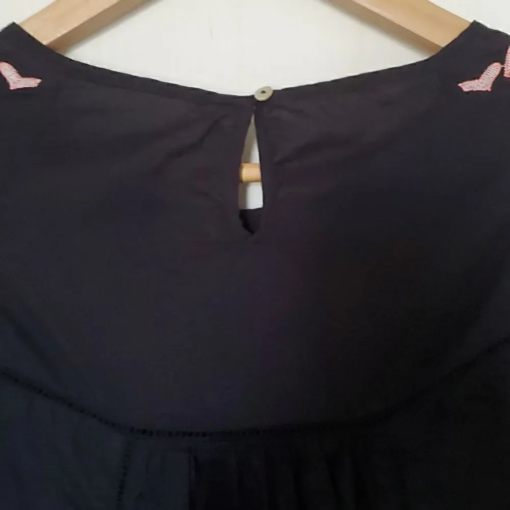 Free People Pavlo Babydoll Black Embroidered Dress Size S